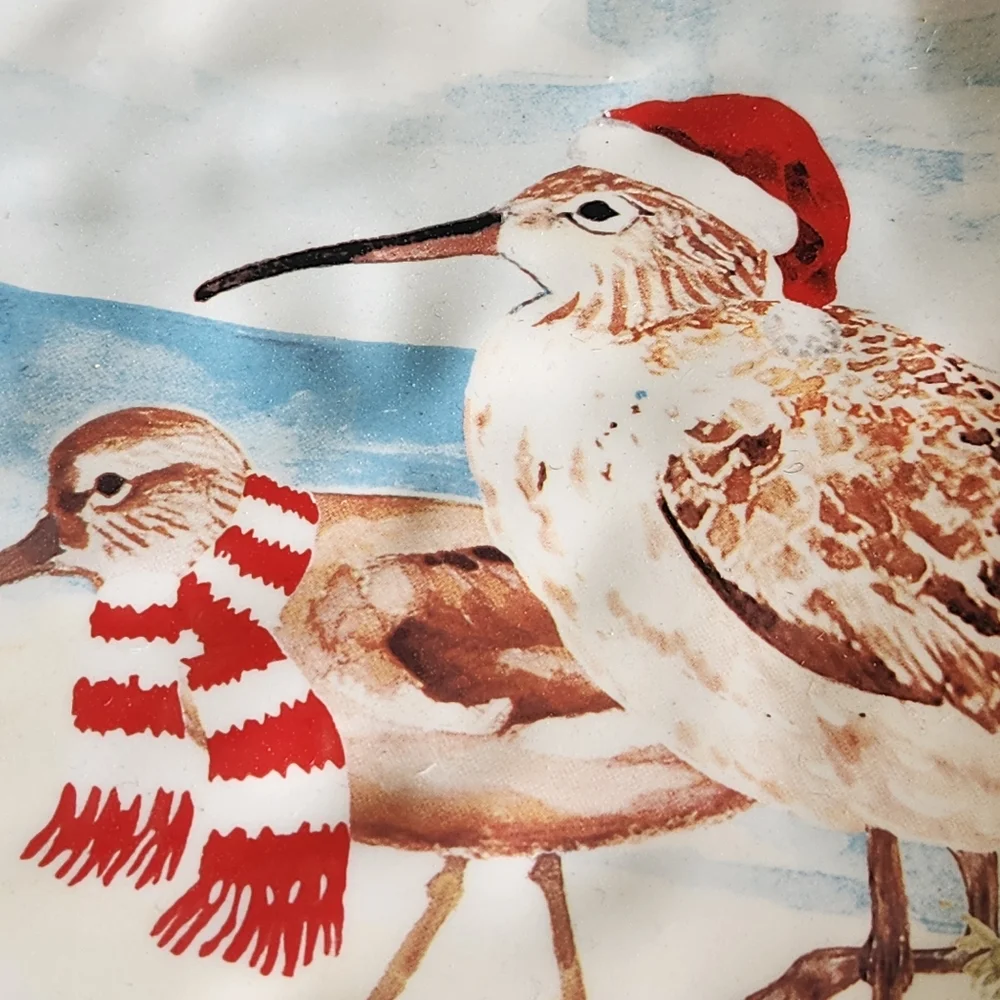 (4) Pier 1 Imports Sandpipers On Beach Christmas Plates Hand Painted Birds 8.5